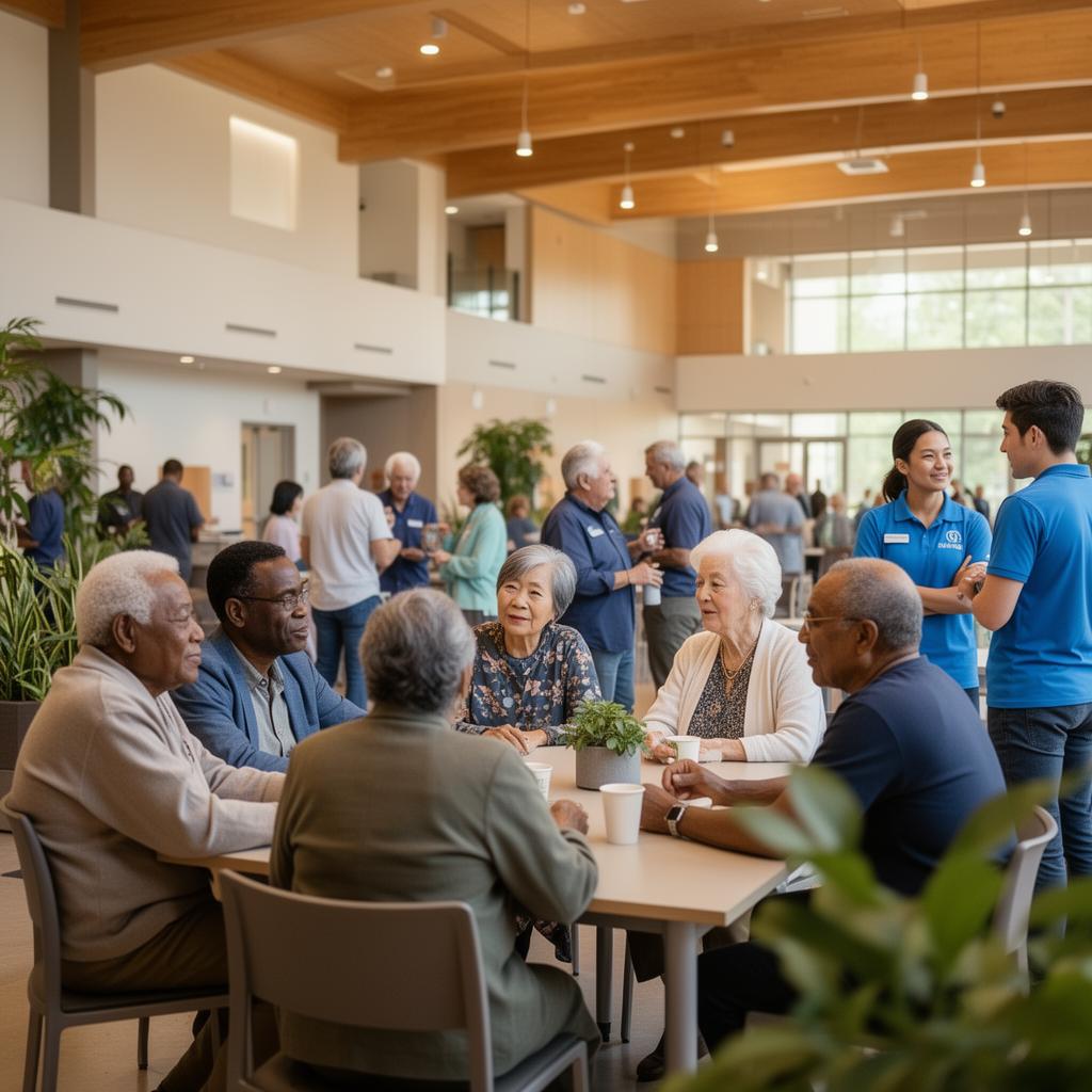 Older adults engaged in community at a senior center
